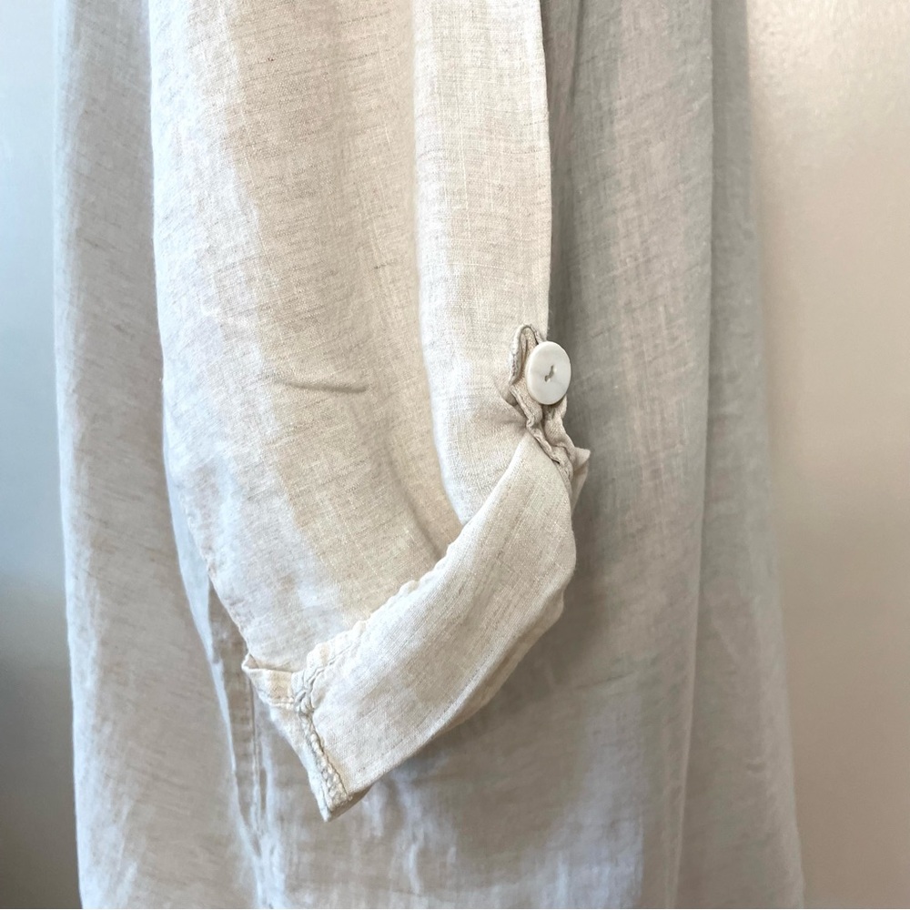 Flax Dress Linen Shirt Long Tunic Lagenlook Minimalist Beige Size Small - Picture 5 of 9